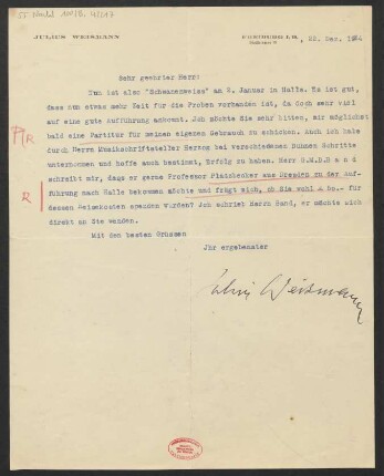 Brief an B. Schott's Söhne : 22.12.1924