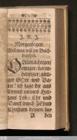 Morgensegen. Wen[n] man will zur Beichte gehen.