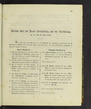 Bericht über die Preis-Vertheilung auf der Ausstellung am 17. und 18. April 1844.