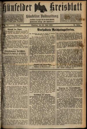 Erste Ausgabe vom Samstag, den 22. Juni 1929.