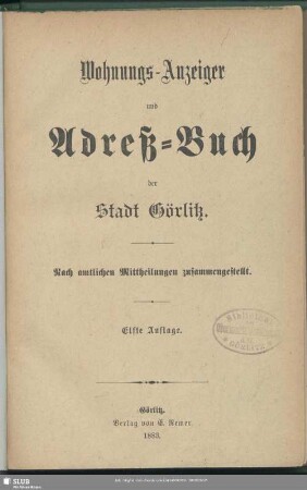11.1883: Adreßbuch der Stadt Görlitz