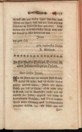 An Sir Watkin Philipps, Baronet, im alten Jesuitercollegio zu Oxford.