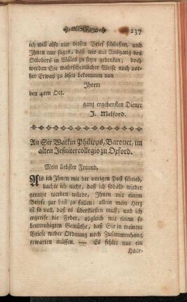 An Sir Watkin Philipps, Baronet, im alten Jesuitercollegio zu Oxford.