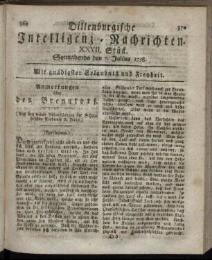 XXVII. Stück. Sonnabends den 7. Julius 1798.