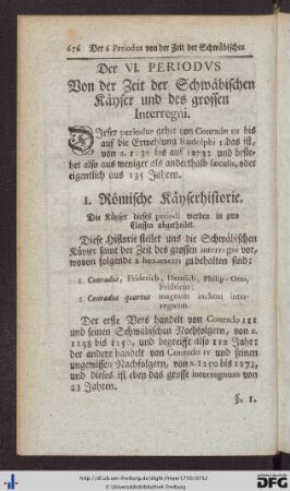 Der VI. Periodus. Von der Zeit der Schwäbischen Käyser und des grossen Interregni.