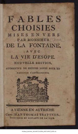 Fables Choisies ; Avec La Vie D'Esope