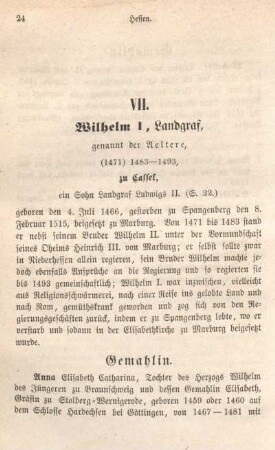 VII. Wilhelm I., Landgraf, genannt der Aeltere, (1471) 1483-1493, zu Cassel