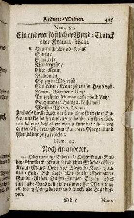 Num. 61. Ein anderer koestlicher Wund-Tranck oder Kraeuter-Wein - Num. 120. Guten Wermuth-Wein zu machen