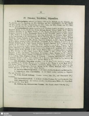 IV. Prämien, Benefizien, Stipendien