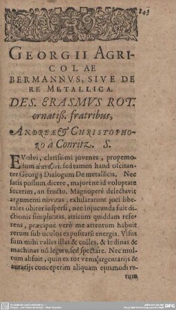 Georgii Agricolae Bermannus, sive de Re Metallica.