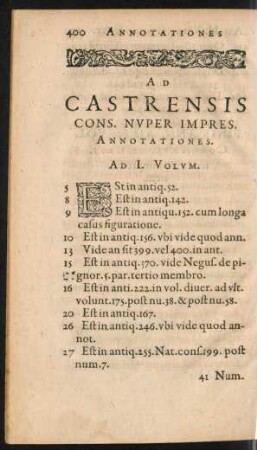 Ad Castrensis Cons. Nuper Impres. Annotationes.