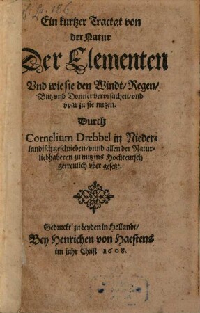 Ein kurtzer Tractat von der Natur der Elementen