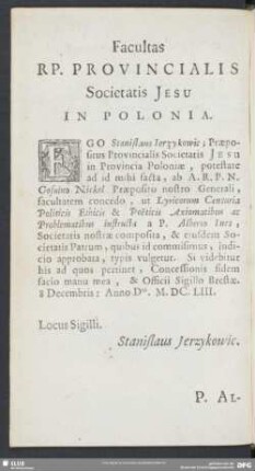 Facultas Rp. Provincialis Societatis Jesu In Polonia