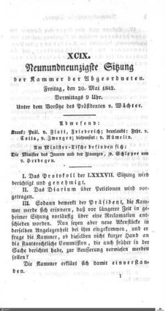 99. Sitzung, Stuttgart, 20.5.1842