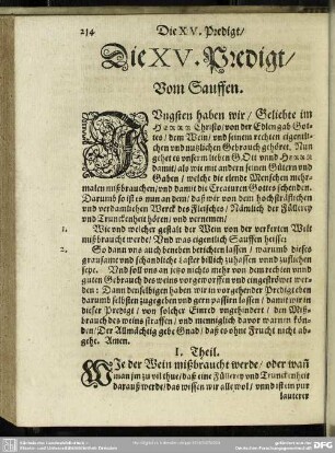 Die XV. Predigt, Vom Sauffen : XV. Predigt, Vom Sauffen