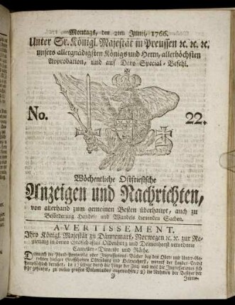 No. 22. Montags, den 2ten Junii, 1766.