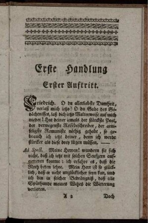 Erste Handlung. Erster Auftritt - Vierdter Auftritt.