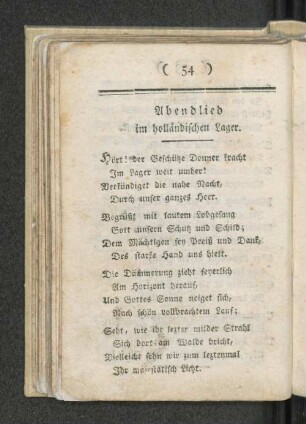 Abendlied im holländischen Lager.