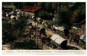 Serie Nr. 58/1 Nr. 77: Train- und Kraftfahrer-Truppen: Proviant-Kolonne auf dem Marsch.