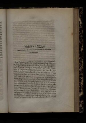 Ordenanzas Para los indios de todos los departamentos y pueblos de este reino.