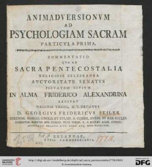 1: Ad sacra pentecostalia religiose celebranda civium academicorum pietatem auctoritate senatus excitaturus