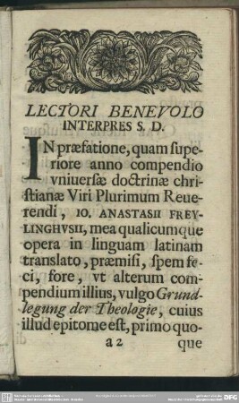 Lectori Benevolo Interpres S. D.