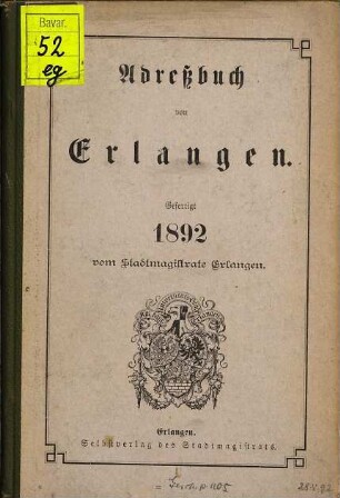 Adreßbuch von Erlangen. 1892