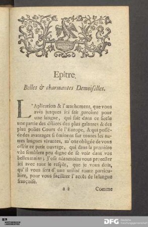 Epître. Belles & charmantes Demoiselles