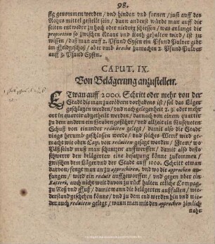 CAPUT. IX. Von Belägerung anzustellen.