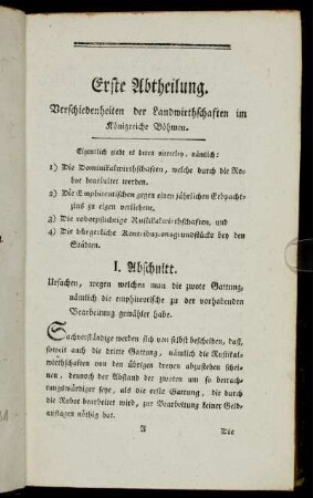 Erste Abtheilung. Verschiedenheiten der Landwirthschaften im Königreiche Böhmen