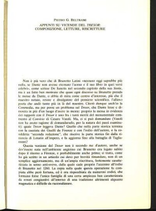 Appunti su vicende del tresor : Composizione, letture, rescriture