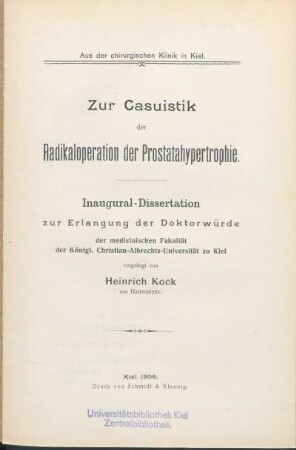 Zur Casuistik der Radikaloperation der Prostatahypertrophie