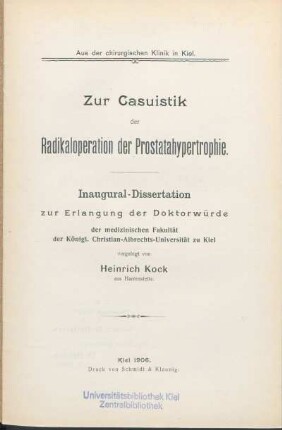 Zur Casuistik der Radikaloperation der Prostatahypertrophie