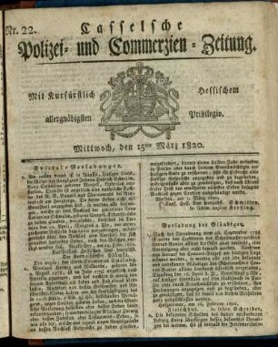 Nr. 22, Mittwoch, den 15ten Maerz 1820
