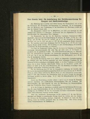Das Gesetz betr. Aenderung der Gebührenordnung für Zeugen und Sachverständige.