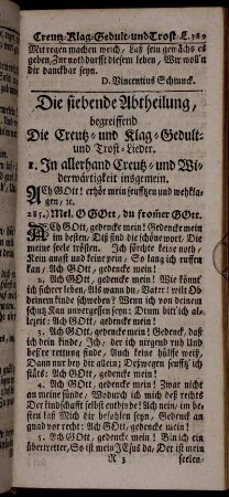 Die siebende Abtheilung, begreiffend Die Creutz- und Klag- Gedult- und Trost-Lieder.