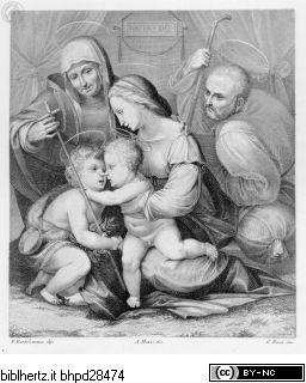 L'Imperiale e Reale Galleria Pitti / illustrata per cura di Luigi Bardi, Firenze : Tipografia Galileiana, 1837-1842, Band 1., Die Heilige Familie mit der heiligen Anna und dem Johannesknaben (Taf. 28)