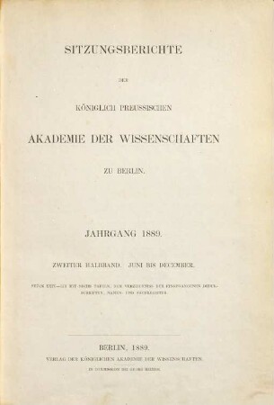 Sitzungsberichte der Preussischen Akademie der Wissenschaften zu Berlin. 1889,2