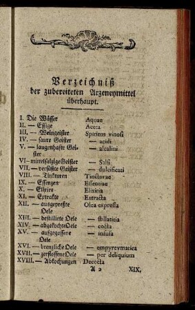 Verzeichniß der zubereiteten Arzeneymittel überhaupt.