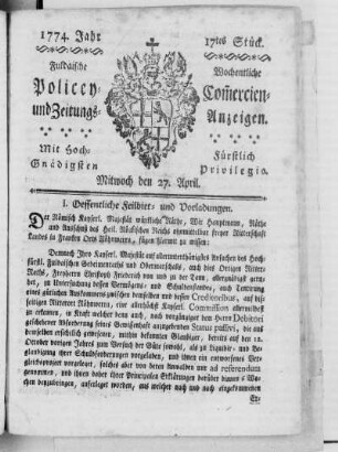17tes Stück., Ausgabe vom 27. April 1774