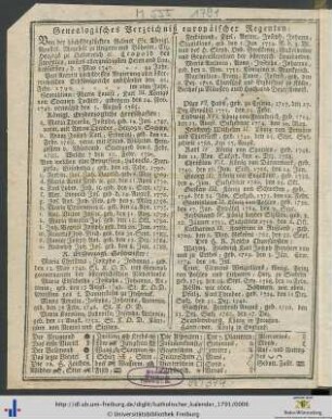 Genealogisches Verzeichnis europäischer Regenten.