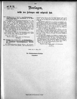 Anlage: ad No.21 (322-323.), Vorlagen, welche den Zeitungen nicht mitgeteilt sind