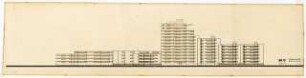 Märkisches Viertel, Wilhelmsruher Damm, Finsterwalder Straße, Berlin-Reinickendorf: Ansicht von Süden, Vorentwurf 1:200