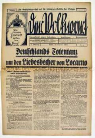 Völkisch-antisemitische Wochenzeitung "Der Volkwart" u.a. zum Vertrag von Locarno ("jüdisch-freimaurerische Weltverschwörung")