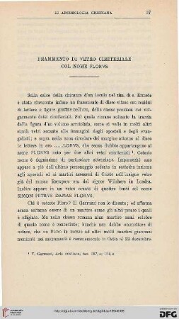 5.Ser.4.1894: Frammento di vetro cimiteriale col nome FLORVS