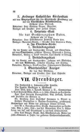 Ehrenbürger, Alphabetisches Verzeichniß der Künstler, Handels- und Gewerbsleute, Verzeichniß sämmtlicher Hauseigenthümer.