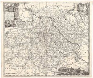 Neue Sächsische Postkarte, entw. v. Adam Fr. Zürner, ca. 1:500 000, Kupferstich, um 1732 : Neue Sächsischen Post-Charte : mitt denem Post-Wegen und Strasse, wie viele Meilen die Stationen von ein ander liegen ; mitt Konigl. und Churfurstl. Sachss. Privilegio / gestochen von P. Schenk Jun.. - [Ca. 1:500 000]. - Amsterdam , [um 1732]. - 1 Kt. : Kuperstich ; 58 x 49 cm