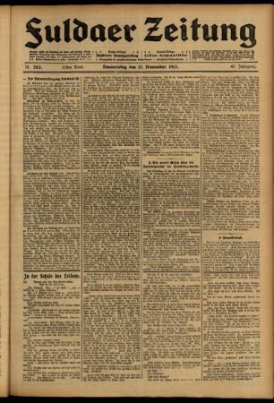 Erste Ausgabe vom Donnerstag, den 13. November 1913.