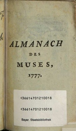 Almanach des muses : ou choix des poésies fugitives, 1777