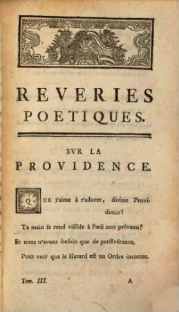 Epîtres Diverses Sur Des Sujets Differens, 3. Rêveries Poetiques Sur Des Sujets Differens